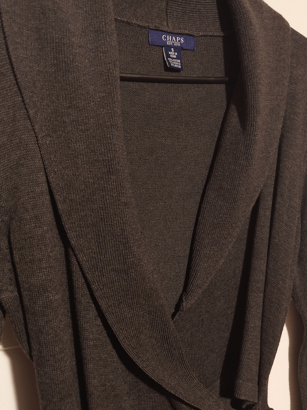 Chaps Shawl Collar Dress - Charcoal Gray